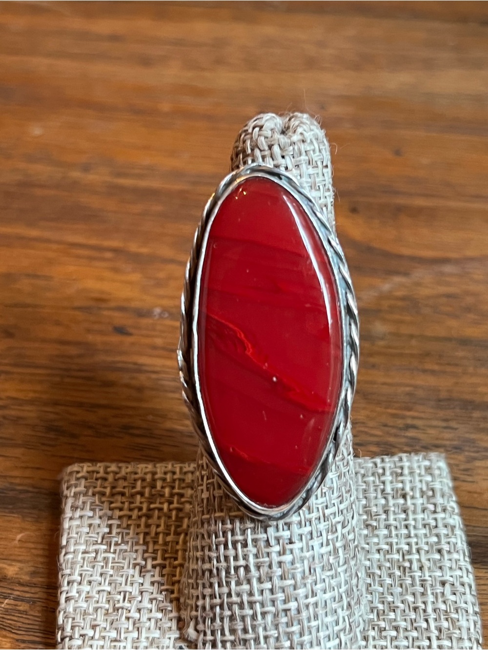 Hand Crafted Red Agate Oval  Sterling Silver Statement Ring